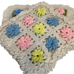 Vintage Crocheted Granny Square Pinwheel 1970's Pillow 2 pc Set Covers